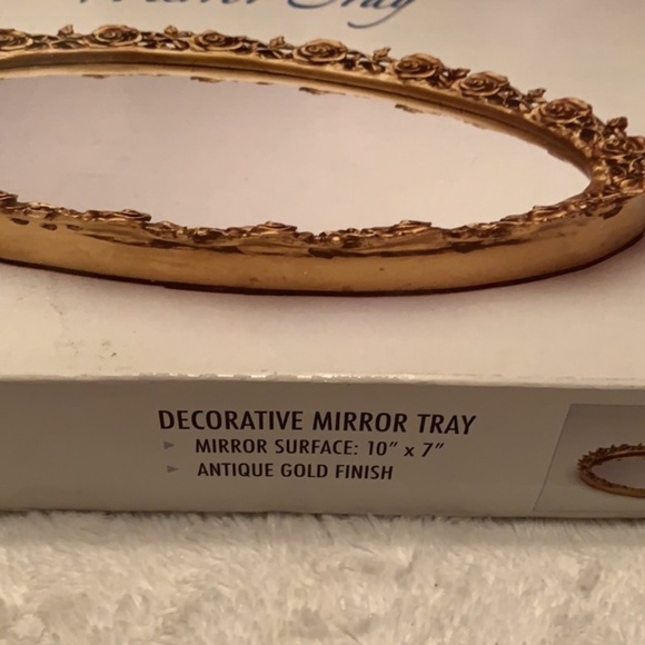 Perfume mirror tray gold decorative tray size 10” x 7” antique gold finish new - Picture 3 of 8